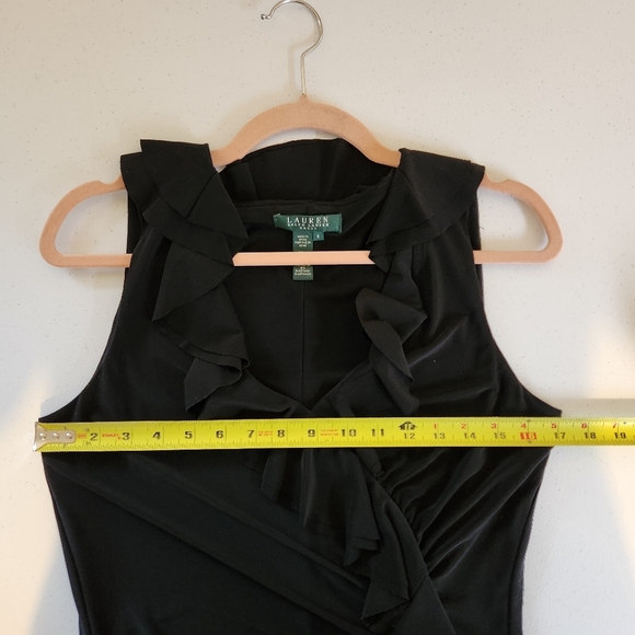 Ralph Lauren Black Dress Ruffles Sleeveless Stretchy Bodycon V-Neck Size 8 - Picture 8 of 10